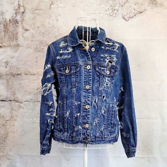 Eddie Bauer rip stacked blue denim jacket Women's Size S - Picture 1 of 11